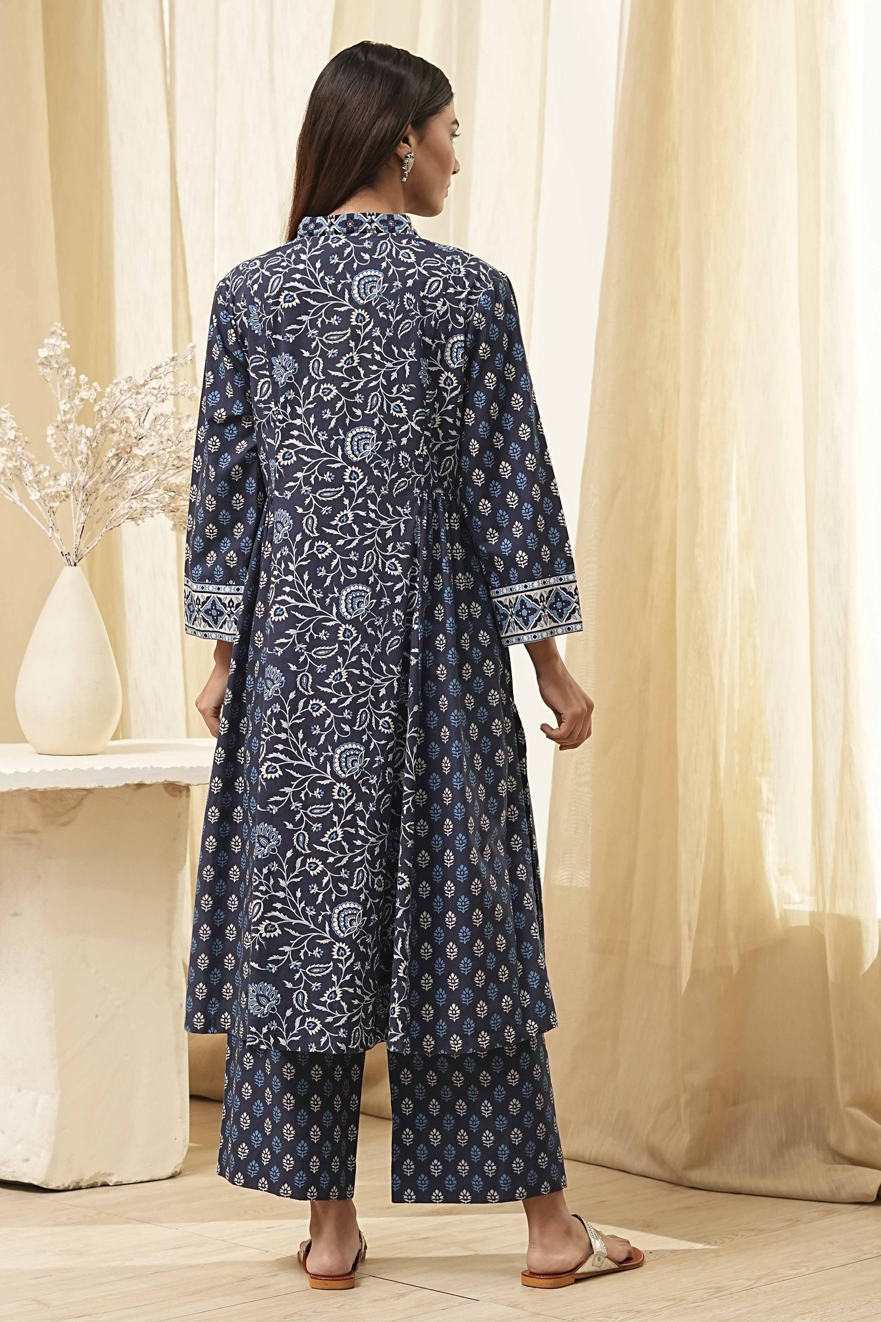 Indigo Pure Cotton Straight Suit Set image number 4