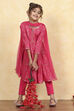 Blue Cotton Tiered Printed Kurta Churidar Set image number 0