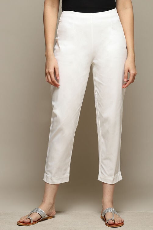 Beige Cotton Blend Slim Pant image number 5