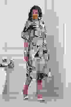 Black Cotton Poplin Floral Printed Flared Dress image number 4