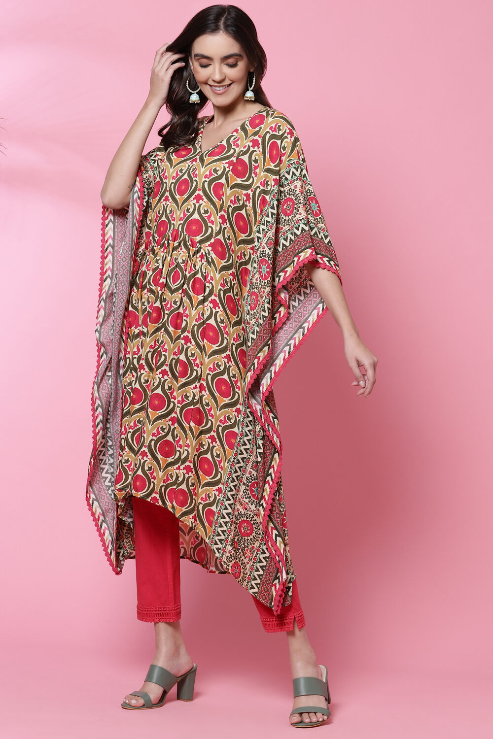 White And Blue Cotton Kaftan Set image number 3