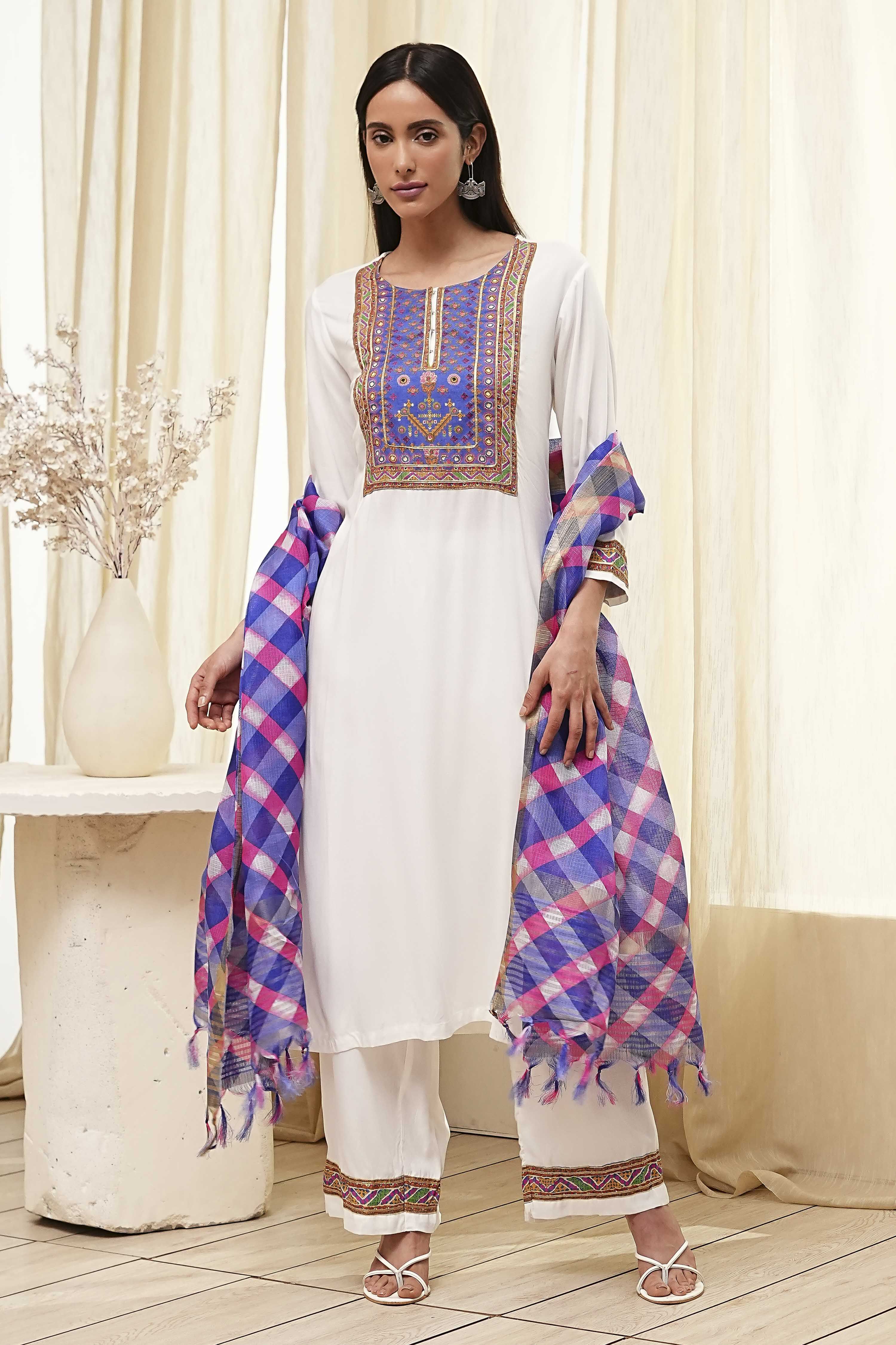 Blue and Pink Straight Suit Set image number 5