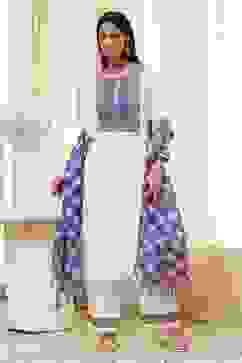 Off-White and Blue Straight Suit Set image number 5