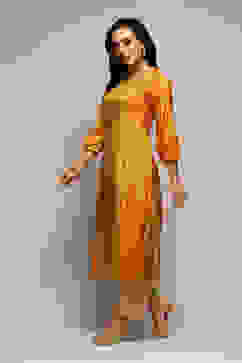 Yellow Viscose Straight Printed Kurta image number 2