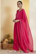 Fuchsia Viscose Rayon Embellished Yoke Straight Kurta Set image number 4