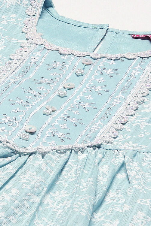 Powder Blue Cotton Gathered Kurta Garara Suit Set image number 1