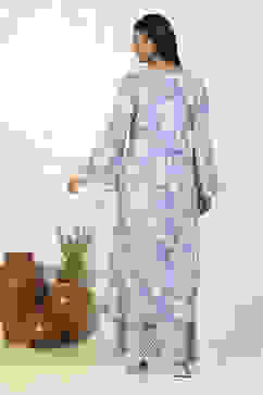 Blue Cotton Floral Unstitched Suit Set image number 5