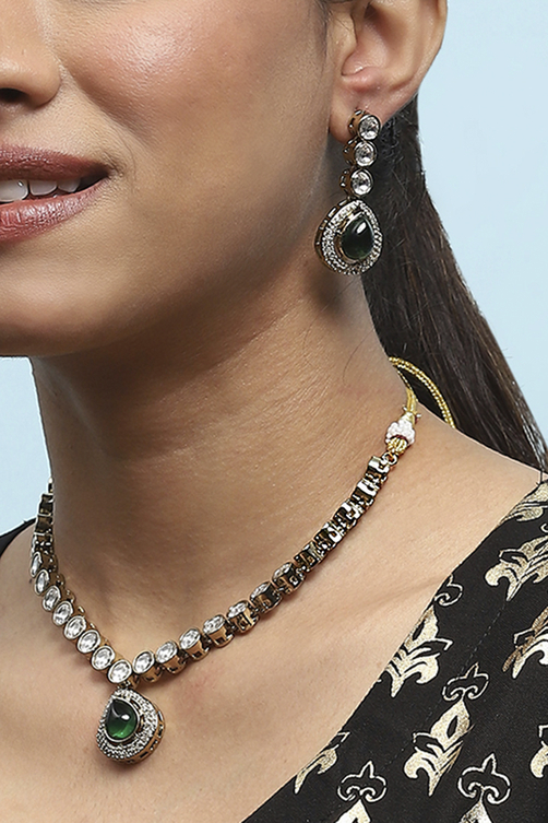 Green Brass Necklace Set image number 3