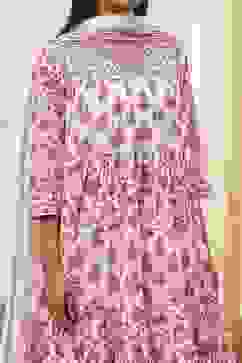 Off-White and Pink Cotton Floral Tiered Suit Set image number 1