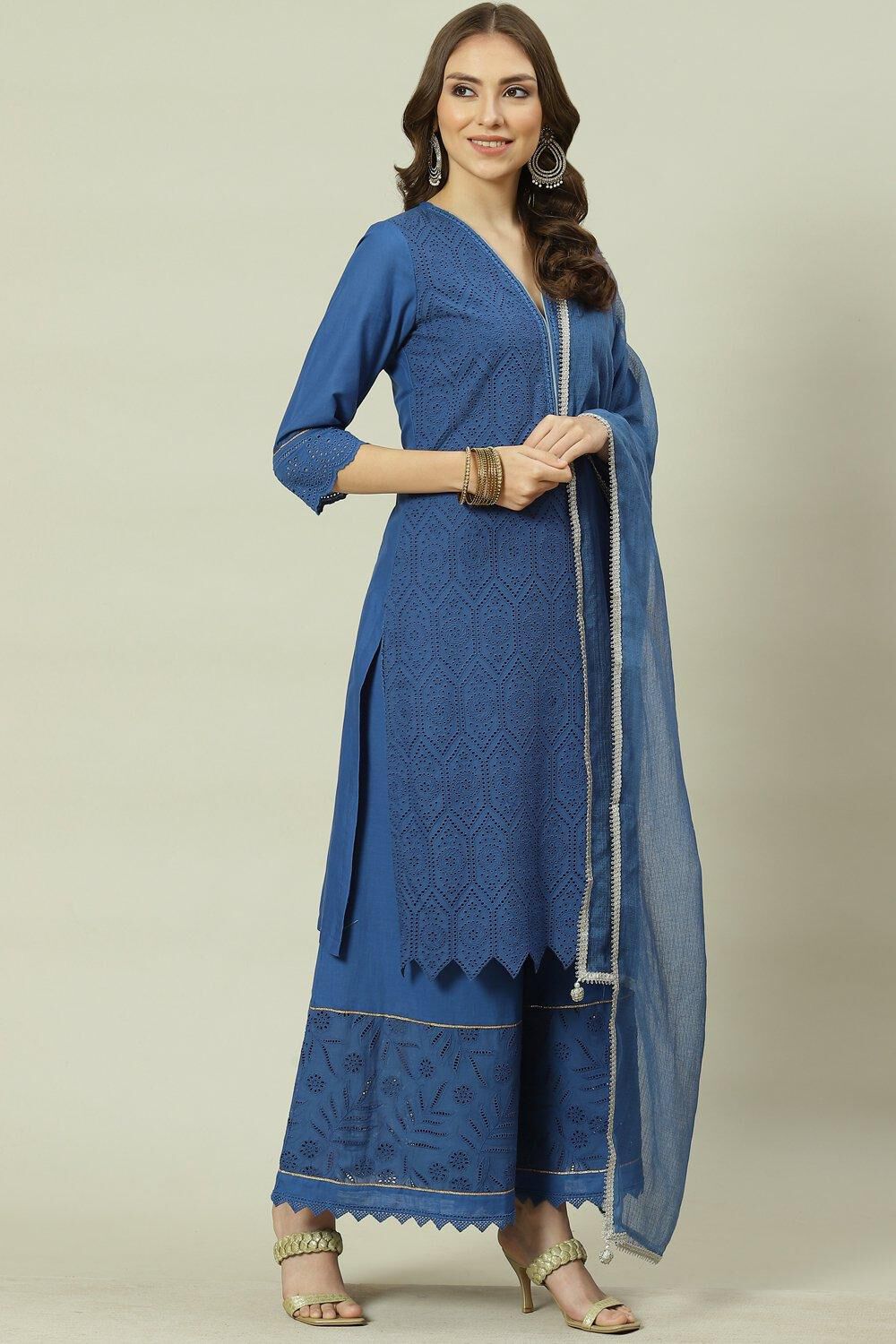 Soft Green Straight Kurta Palazzo Suit Set image number 0