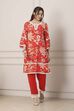 Red Floral Lace Work Straight Suit Set image number 6