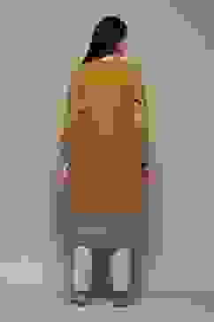 Mustard Poly Cotton Straight Yarndyed Kurta image number 3