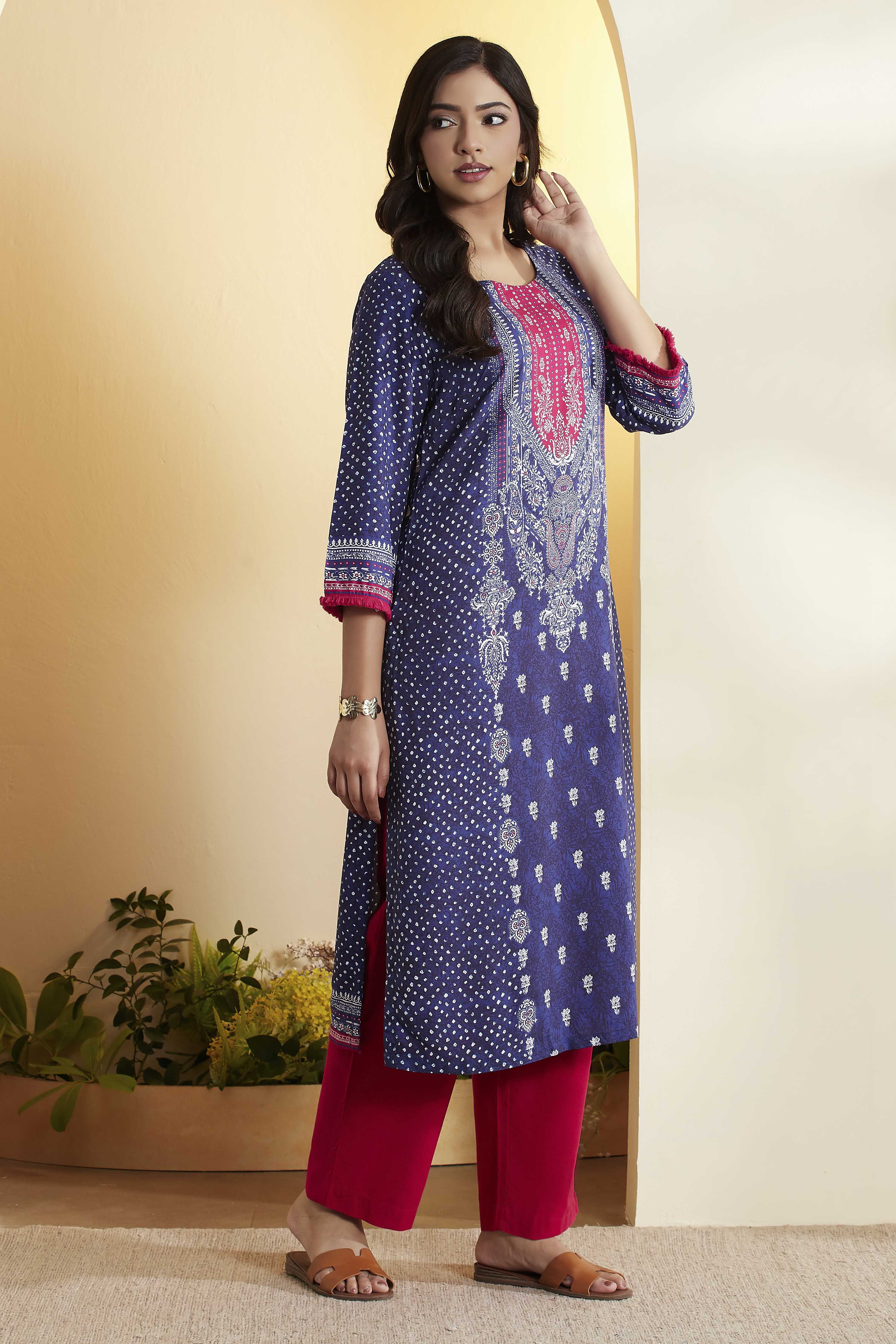 Blue Viscose Rayon Straight Kurta image number 3