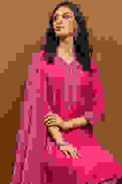 Fuchsia Modal Embroidered Festive Kalidar Suit Set image number 7