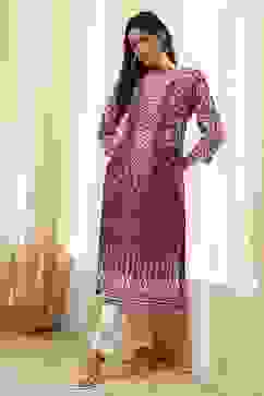 Purple Cotton Printed Straight Kurta image number 0