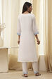 Off-White and Pink Cotton Straight Suit Set image number 4
