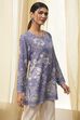 Blue Floral Printed Short Straight Kurta image number 4