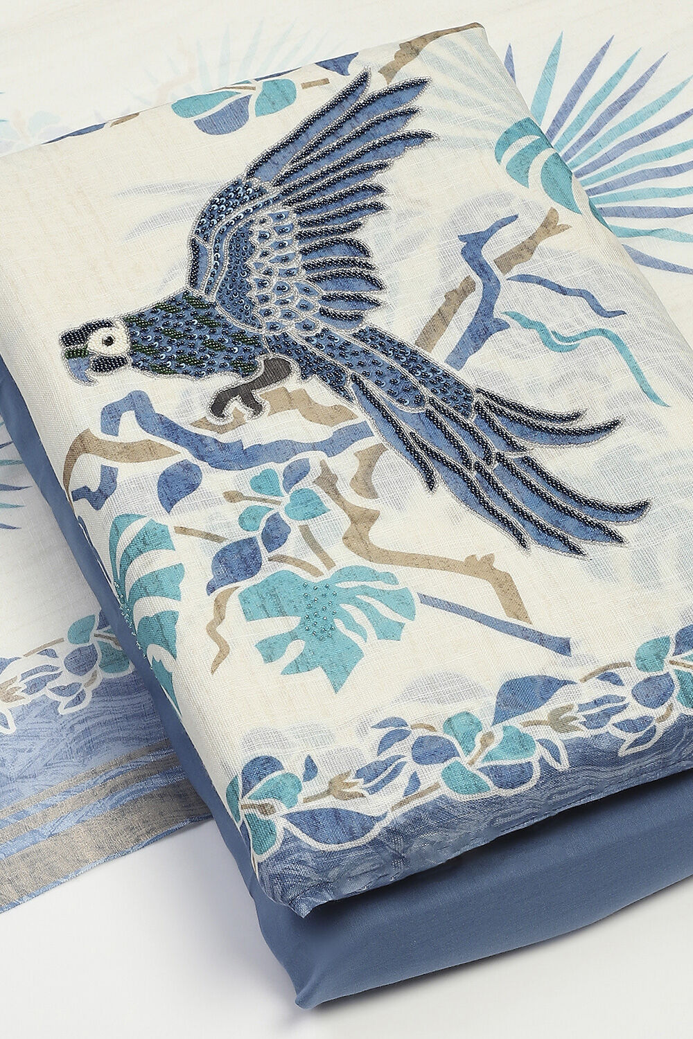 Blue Linen Unstitched Suit Set image number 6