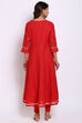 Red Metallic Cotton Anarkali Kurta Churidar Suit Set image number 5