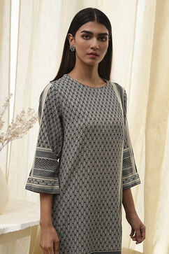 Black and Beige Printed Straight Kurta Set image number 1