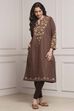 Brown Polyester Straight Yarndyed Kurta image number 0