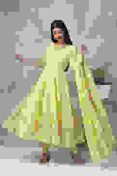 Yellow Cotton Anarkali Suit image number 3