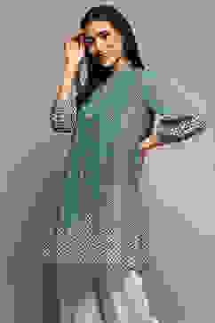 Teal Polyester Straight Printed Top image number 2