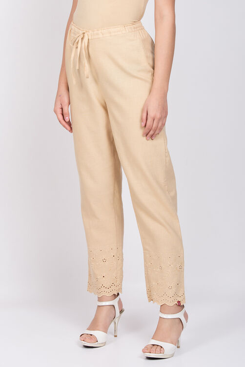 Off White Cotton Flax Pants image number 2