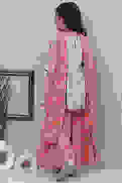 Aqua & Coral Cotton A-Line Kurta Garara Suit Set image number 4