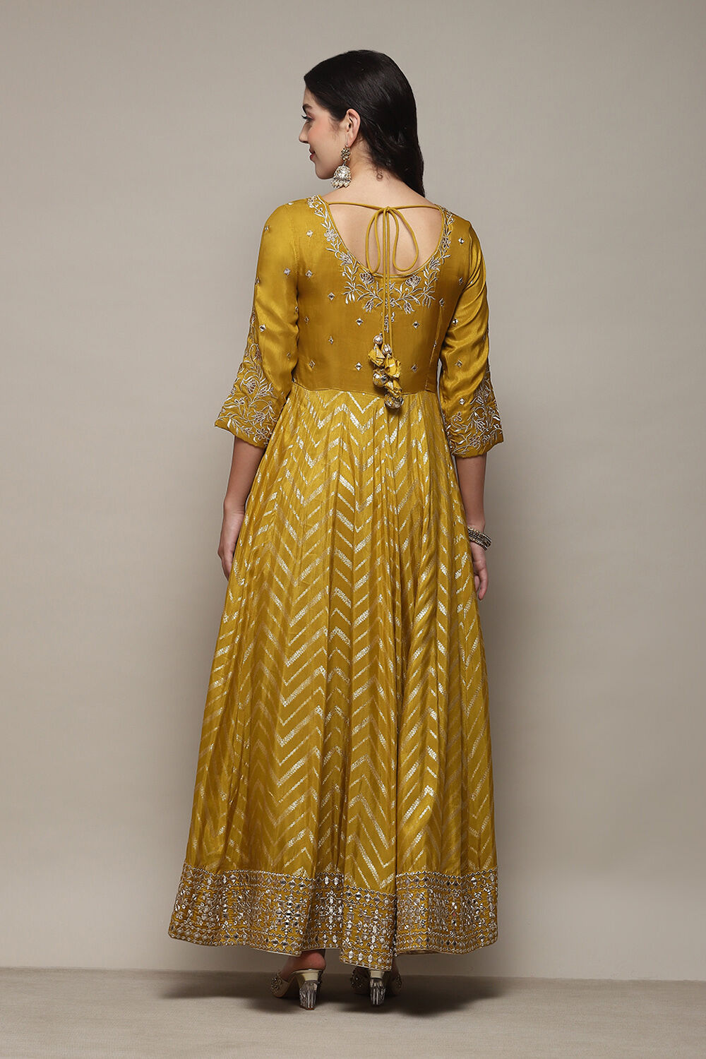 Powder Blue Jersey Anarkali Kurta Churidar Suit Set image number 5