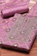 Lavender Tissue Chanderi Embroidered Unstitched Suit Set image number 1