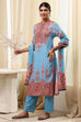 Dull Blue Printed Straight Suit Set image number 3