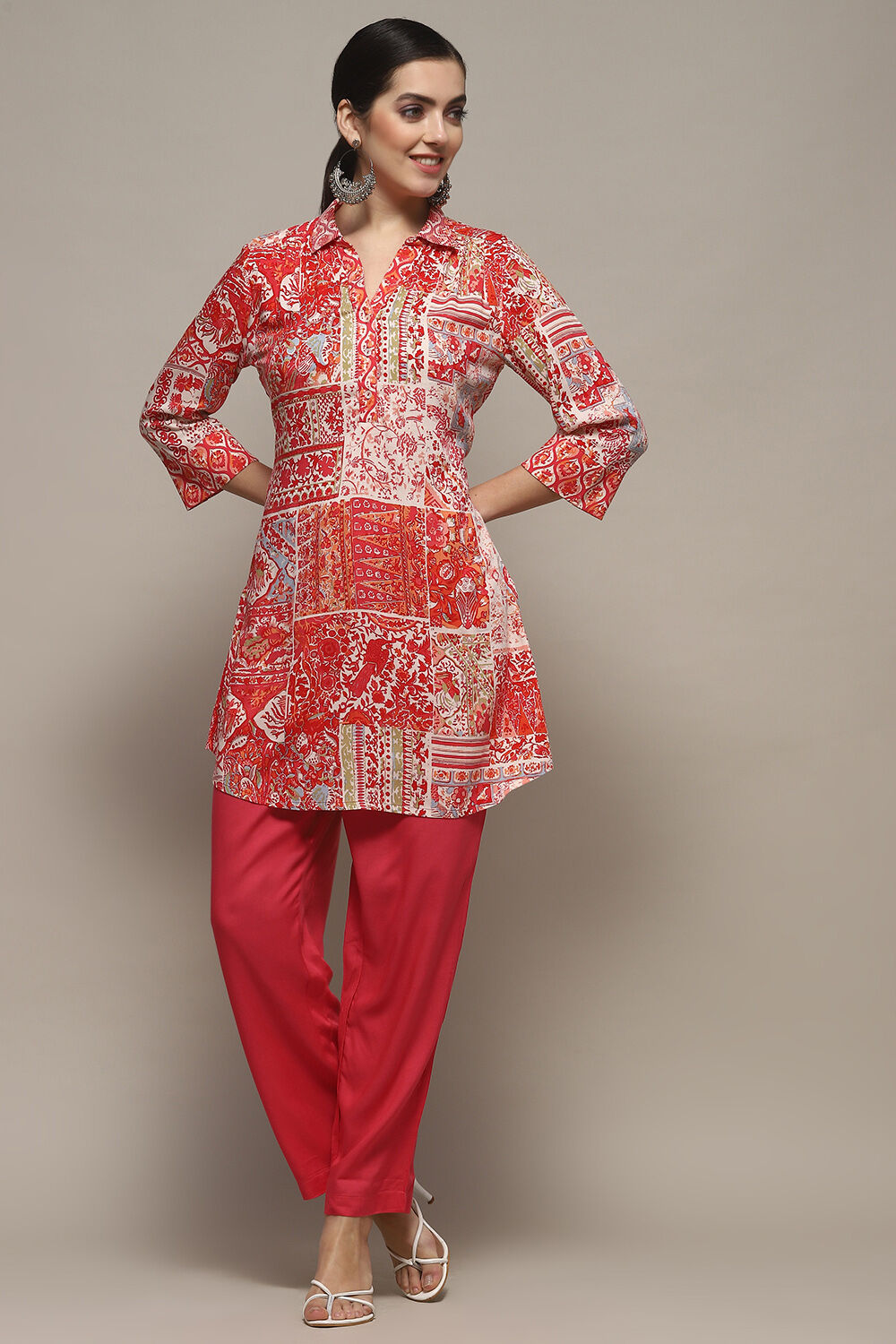 Fuchsia Viscose Straight Printed Short Kurta image number 0