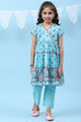 Turquoise Art Silk Straight Printed Kurta image number 0