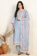 Sky Blue Linen Blend Unstitched Suit Set image number 7