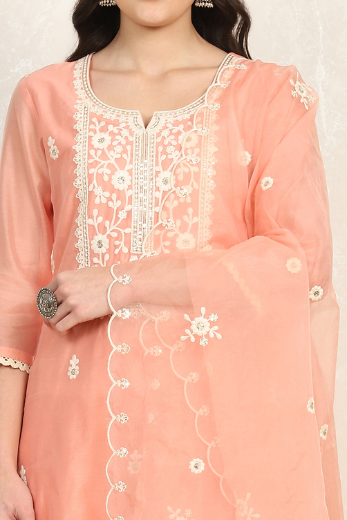 Baby Pink Chanderi Unstitched Suit Set image number 2