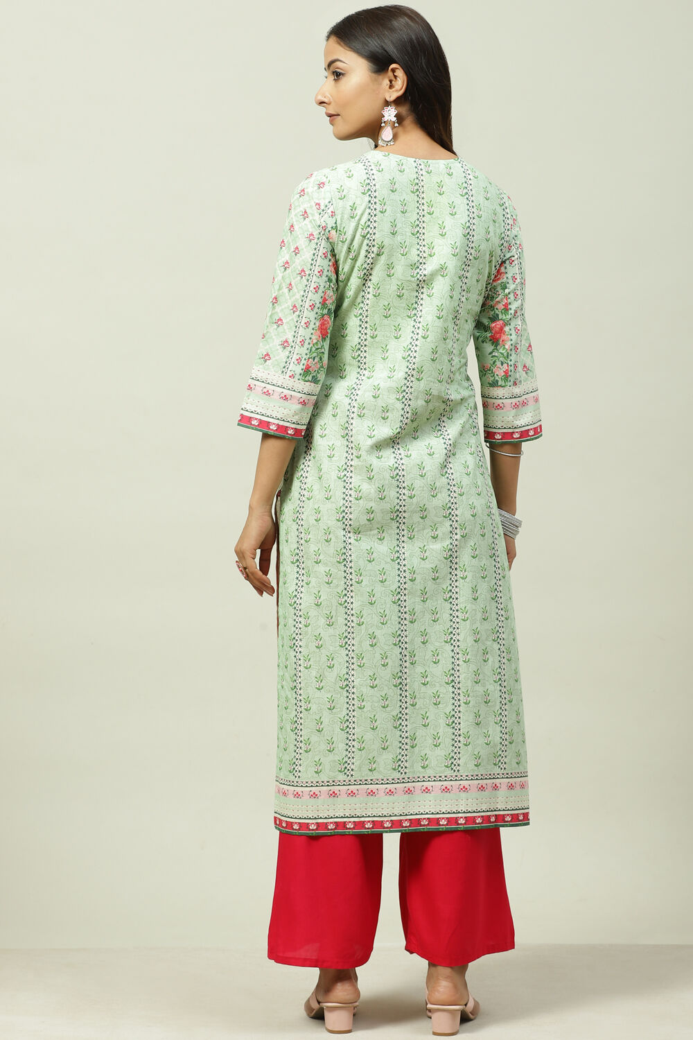 Green Cotton Straight Printed Kurta image number 4