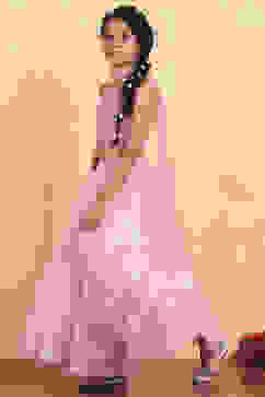 Pink Viscose Printed Flared Lehenga Set image number 3