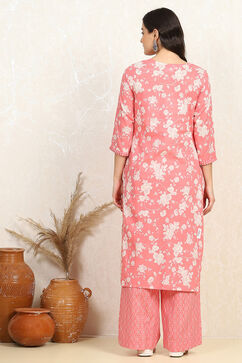 Pink Cotton Screen Print Unstitched Suit Set image number 5