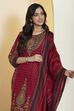 Red Cotton Straight Suit Set image number 1