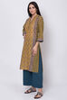 Mustard Cotton Straight Printed Kurta image number 2