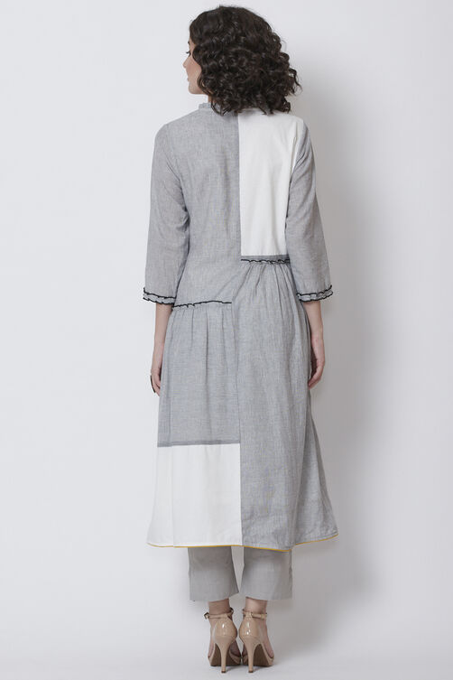 Grey Cotton A-Line Yarndyed Kurta image number 5