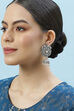 Oxidised Light Blue Brass Earrings image number 3