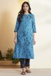 Blue Floral Printed Straight  Kurta