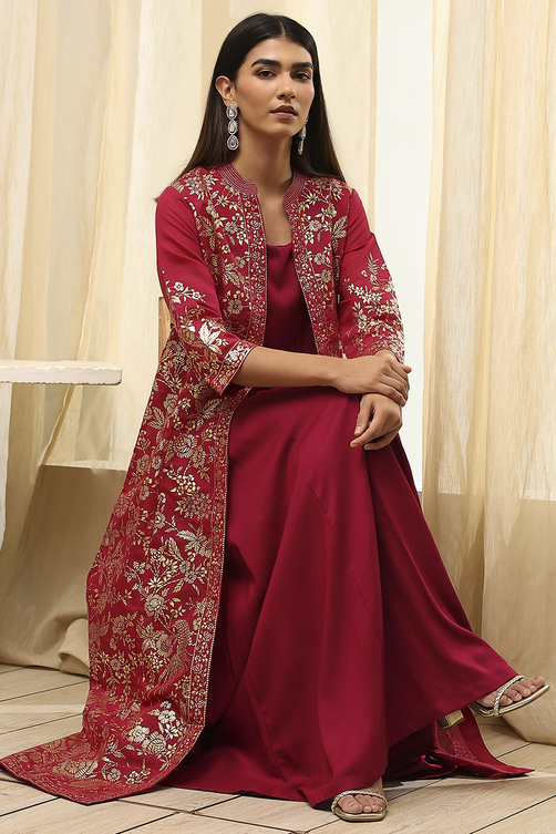 Charcoal Art Silk with Cape Printed Dress image number 0