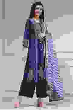 Blue Dyed Printed Straight Suit Set image number 5