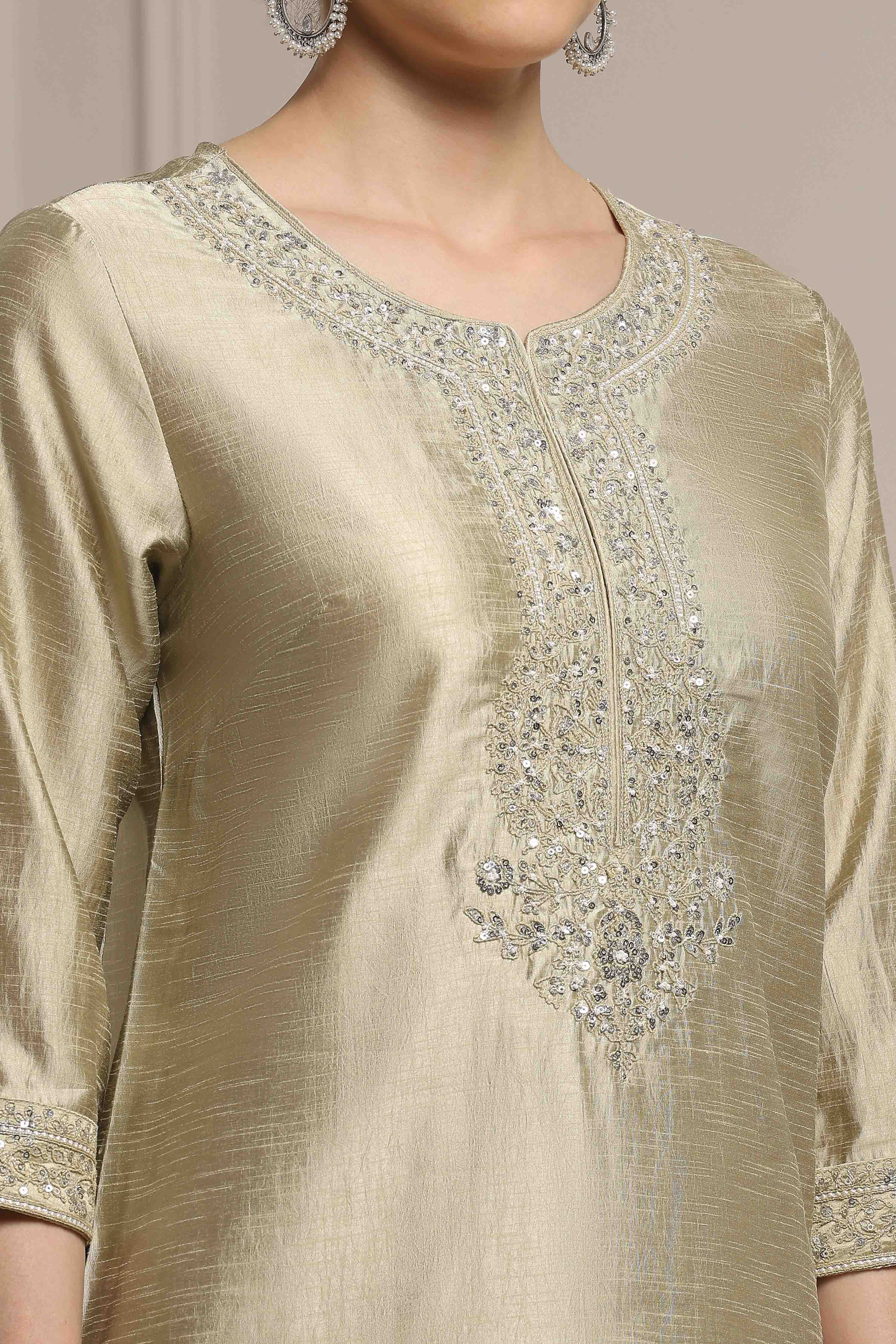 Light Green Art Silk Embroidered Straight Suit Set image number 1