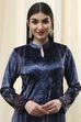 Petrol Blue Polyester Straight Printed Kurta Slim Pant Suit Set image number 1