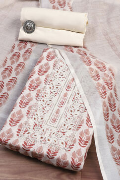 Rust Linen Blend Machine Embroidered Unstitched Suit Set image number 0