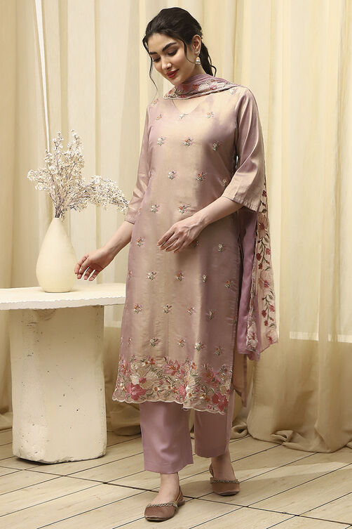 Coral Tissue Machine Embroidered Unstitched Suit Set image number 1